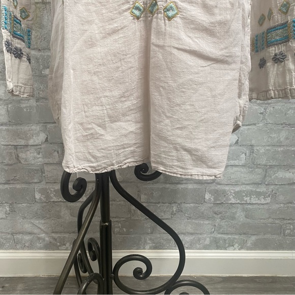 Johnny Was Biya Cream and Blue Mixed Print Long Sleeve Tunic - Picture 5 of 13